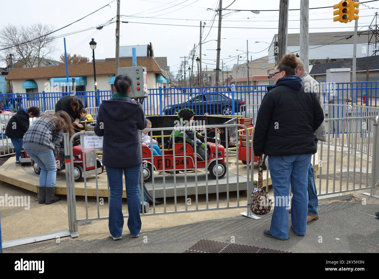 Bells Are Ringing on Kiddie Land Firetrucks. New Jersey Hurricane Sandy. Photographs Relating to Disasters and Emergency Management Programs, Activities, and Officials Stock Photo