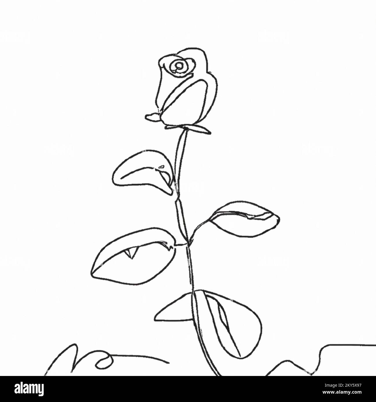 Illustration of a one-line minimalistic doodle sketch of a flower on a plain white background, a simple drawing suitable for a coloring book for child Stock Photo
