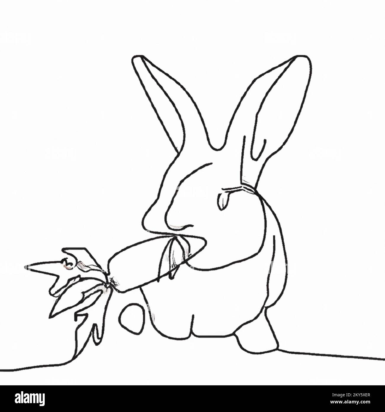 Illustration of a one-line minimalistic doodle sketch of a rabbit