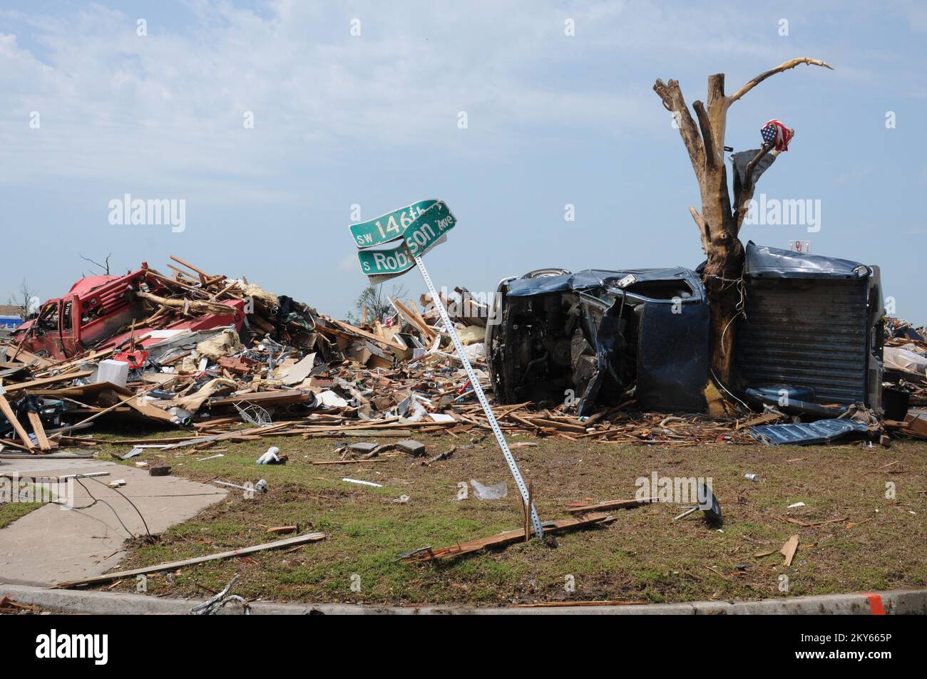 Wind Twists Truck Around Tree: Power of an EF-5.. Photographs Relating to Disasters and Emergency Management Programs, Activities, and Officials Stock Photo
