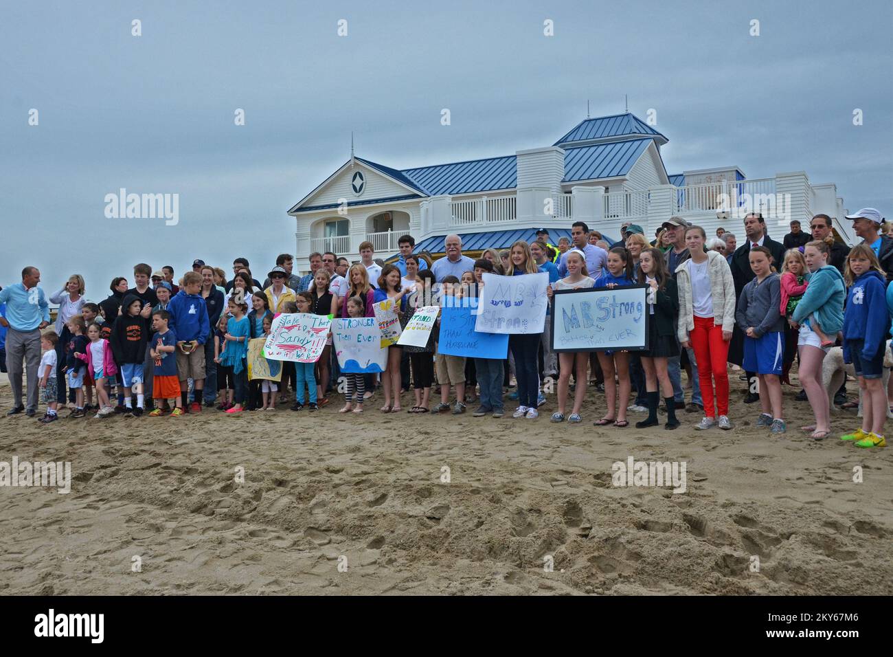 Monmouth Beach Residents Join for Beach Opening. New Jersey Hurricane Sandy. Photographs Relating to Disasters and Emergency Management Programs, Activities, and Officials Stock Photo