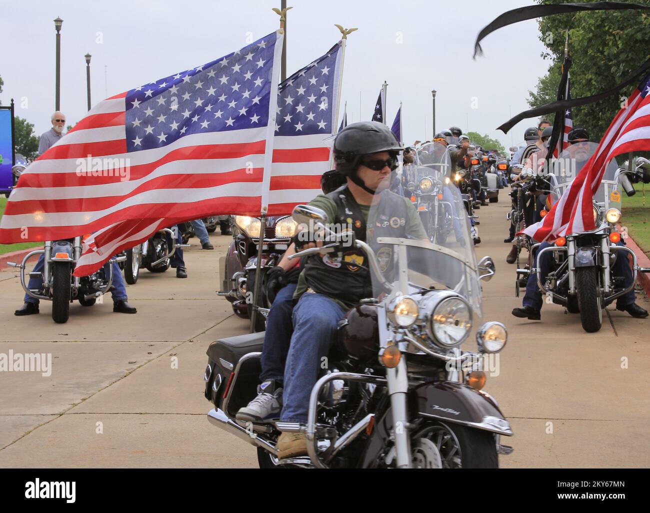 Moore, Okla., May 23, 2013   Patriot Guard Riders participated in a mass ride in support of the families who lost loved ones to the May 20 tornado. President Obama declared the area a federal disaster and FEMA is providing assistance to affected individuals and families.  .. Photographs Relating to Disasters and Emergency Management Programs, Activities, and Officials Stock Photo