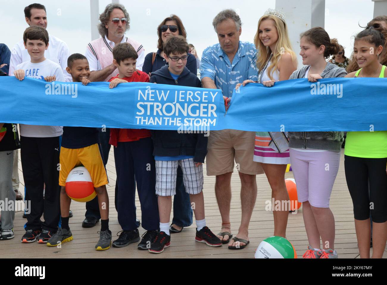 Mayor Cuts Ribbon to Officially Open Long Branch Beach. New Jersey Hurricane Sandy. Photographs Relating to Disasters and Emergency Management Programs, Activities, and Officials Stock Photo