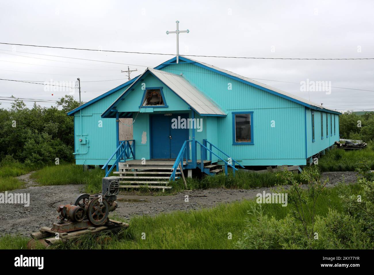 Alakanuk, Alaska, July 16, 2013 A water pump lays at rest after the
