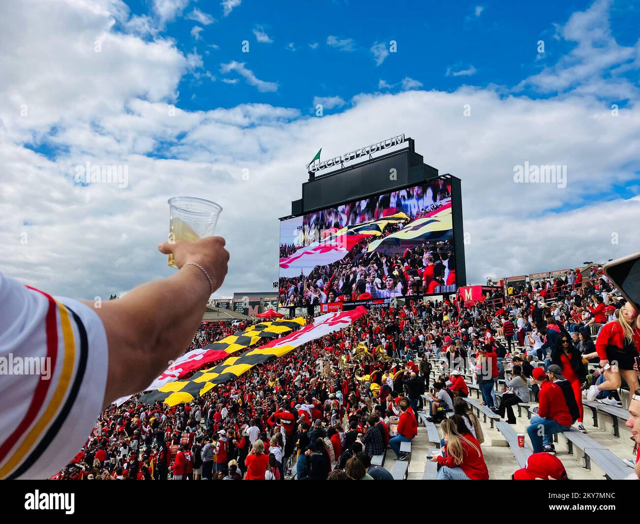 SECU Stadium is an outdoor athletic stadium on the campus of the University of Maryland in College Park, Maryland. Terrapin Football Game. Stock Photo