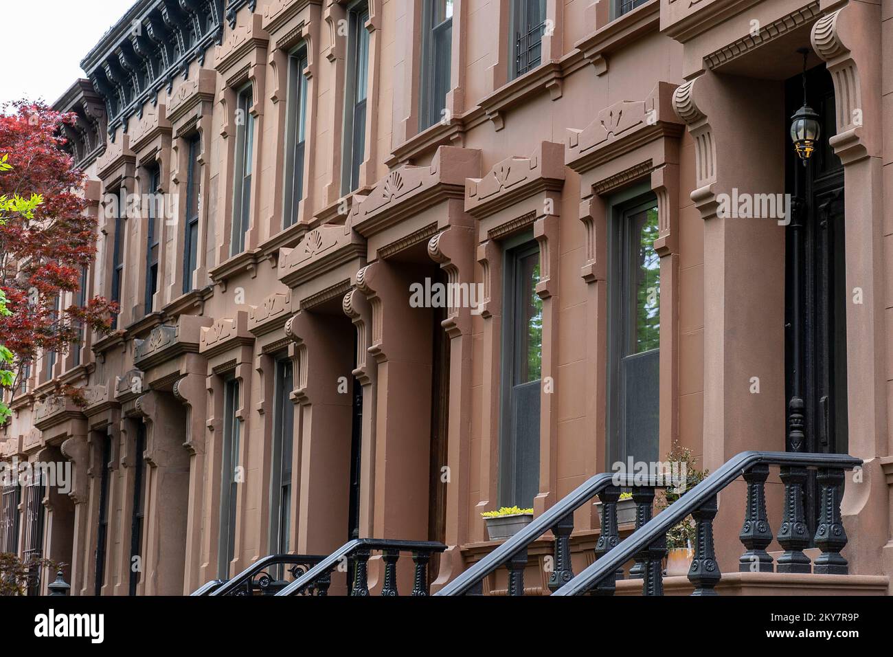 Row of Brownstones off Prospect Park West in Park Slope, Brooklyn ,New