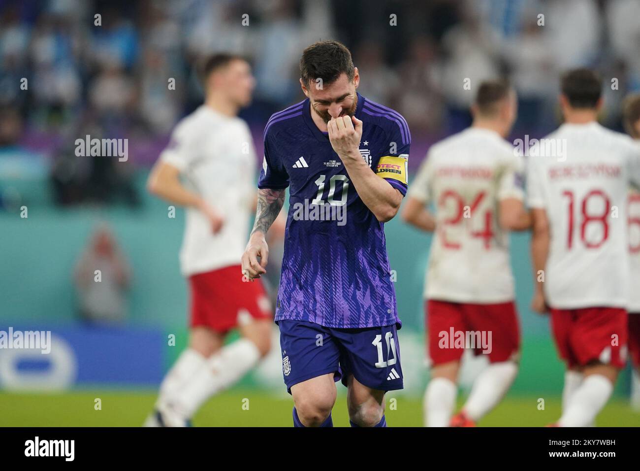 DOHA, QATAR - NOVEMBER 30: Player of Argentina Lionel Messi reacts during the FIFA World Cup Qatar 2022 group C match between Argentina and Poland at Stadium 974 on November 30, 2022 in Doha, Qatar. (Photo by Florencia Tan Jun/PxImages) Credit: Px Images/Alamy Live News Stock Photo