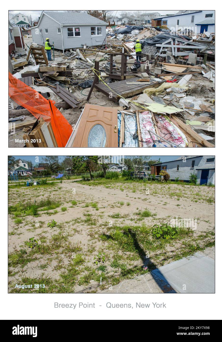 Breezy Point, N.Y., Aug. 5, 2013   About 350 of the more than 2,800 homes in Breezy Point were completely destroyed by the fires or flood surges caused by Hurricane Sandy. Ten months after Sandy, about 60 percent of the community has returned. K.C.Wilsey/FEMA. New York Hurricane Sandy. Photographs Relating to Disasters and Emergency Management Programs, Activities, and Officials Stock Photo