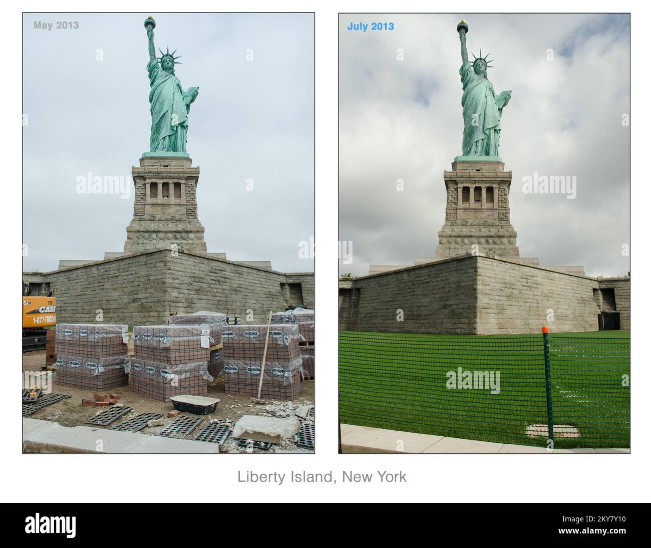 Liberty Island, N.Y., July 4, 2013   Hurricane Sandy flooded 75 percent of the island in October 2012, causing major damage to its infrastructure and facilities. The statue was reopened on July 4th following eight months of extensive repairs. K.C.Wilsey/FEMA. New York Hurricane Sandy. Photographs Relating to Disasters and Emergency Management Programs, Activities, and Officials Stock Photo