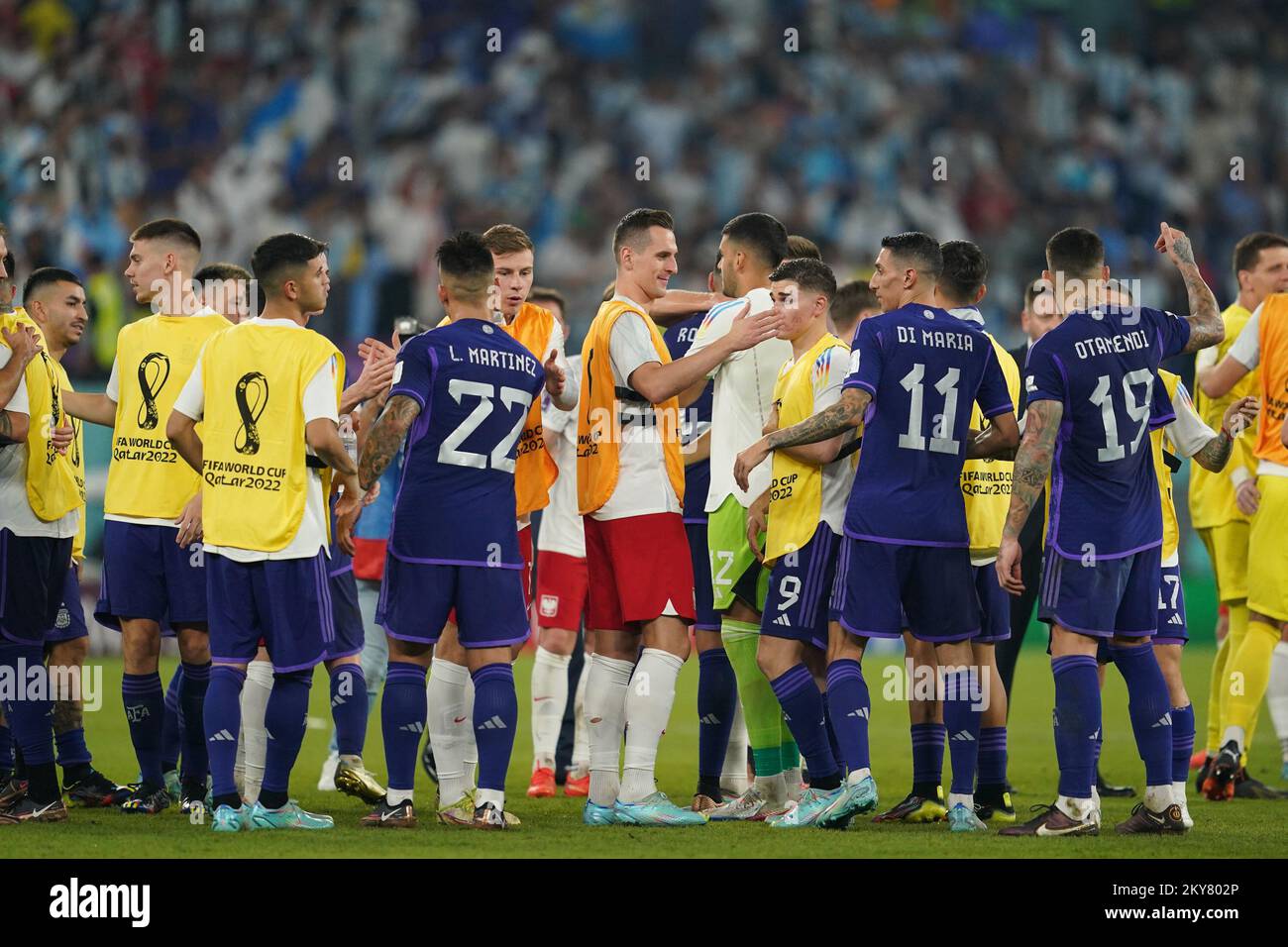 DOHA, QATAR - NOVEMBER 30: Players of Argentina celebrate the victory during the FIFA World Cup Qatar 2022 group C match between Argentina and Poland at Stadium 974 on November 30, 2022 in Doha, Qatar. (Photo by Florencia Tan Jun/PxImages) Credit: Px Images/Alamy Live News Stock Photo