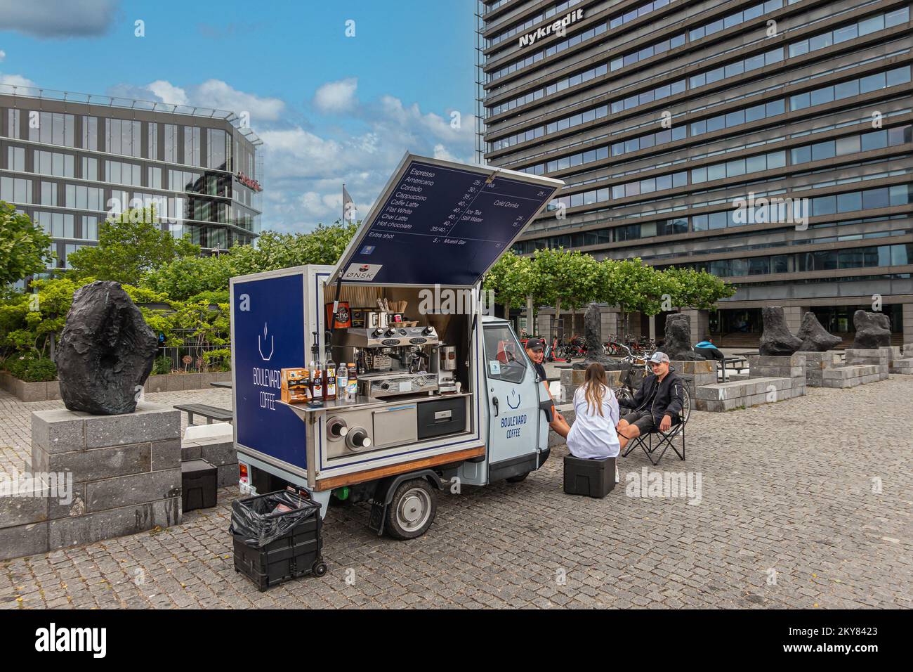 Copenhagen, Denmark - July 24, 2022: Closeup of Boulevard Coffee, a  white-blue motorized tricycle turned into a high end espresso and coffee  retail bu Stock Photo - Alamy