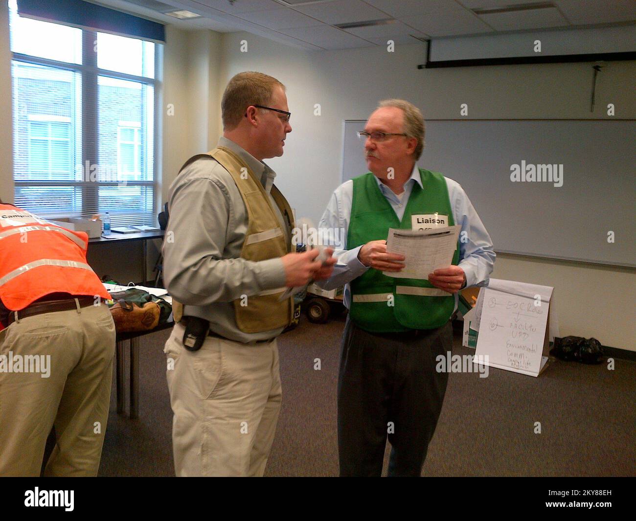 Emergency Operations Center simulation at the North Carolina State University in Raleigh, NC in March 2014.. Photographs Relating to Disasters and Emergency Management Programs, Activities, and Officials Stock Photo