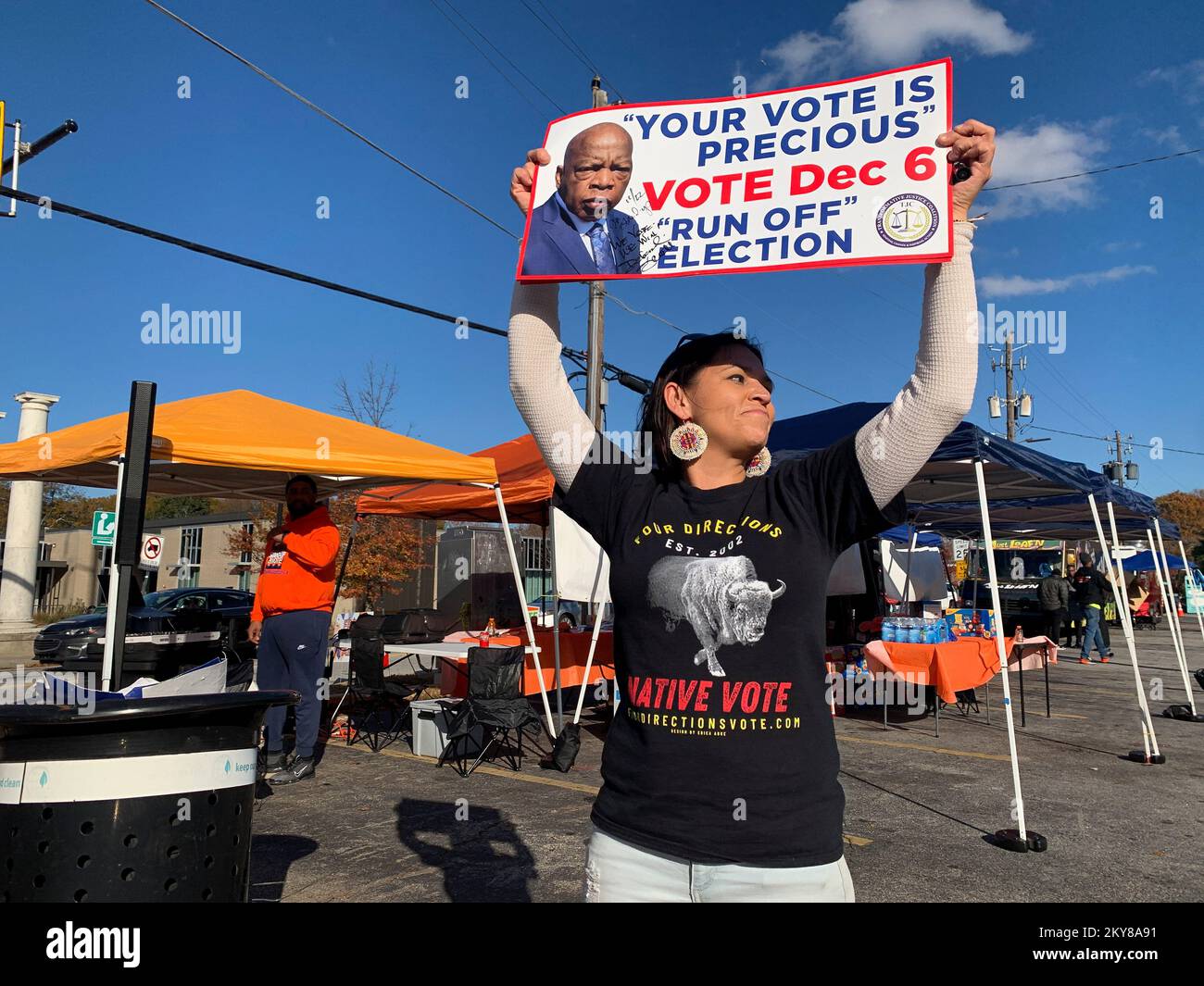 Atlanta, Georgia, USA. 30th Nov, 2022. Donna Semens, Grassroots Director of Four Directions, came to Atlanta to mobilize the Native Vote. (Credit Image: © Sue Dorfman/ZUMA Press Wire) Credit: ZUMA Press, Inc./Alamy Live News Stock Photo