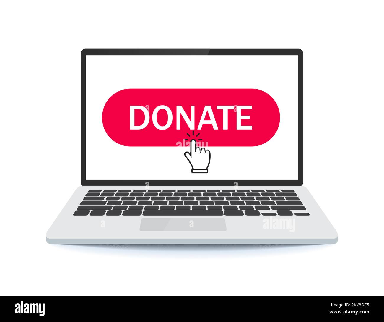 donate button on a laptop with a cursor. vector illustration Stock Vector