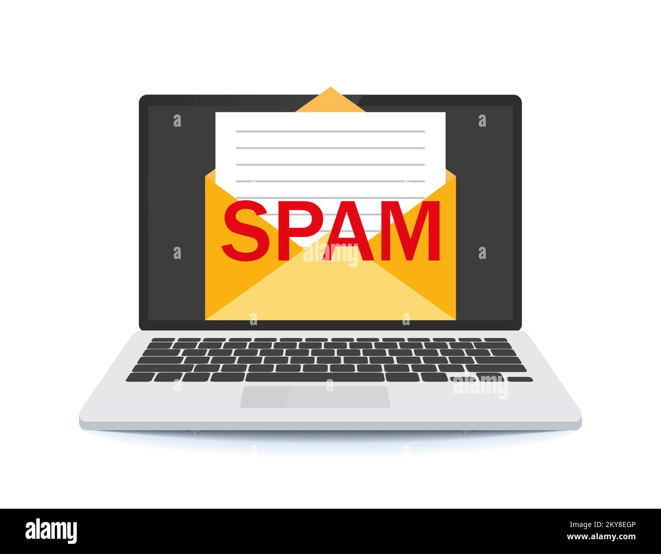 Spam message on laptop screen. Email spam concept. Spam message on laptop screen. Stock Vector