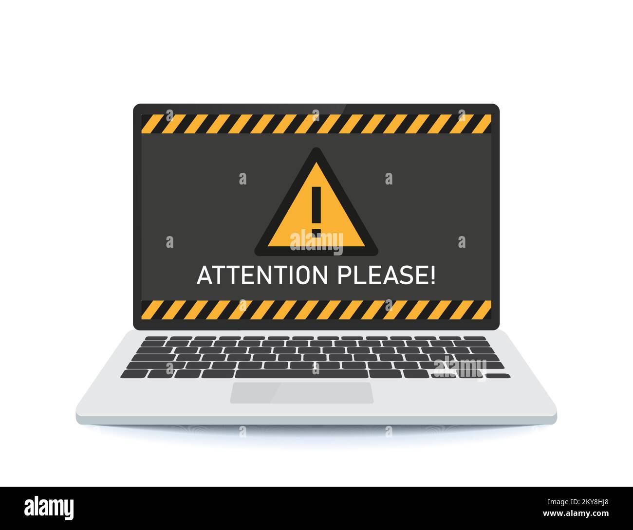 Laptop warning sign. Computer notice, exclamation point. Stock Vector