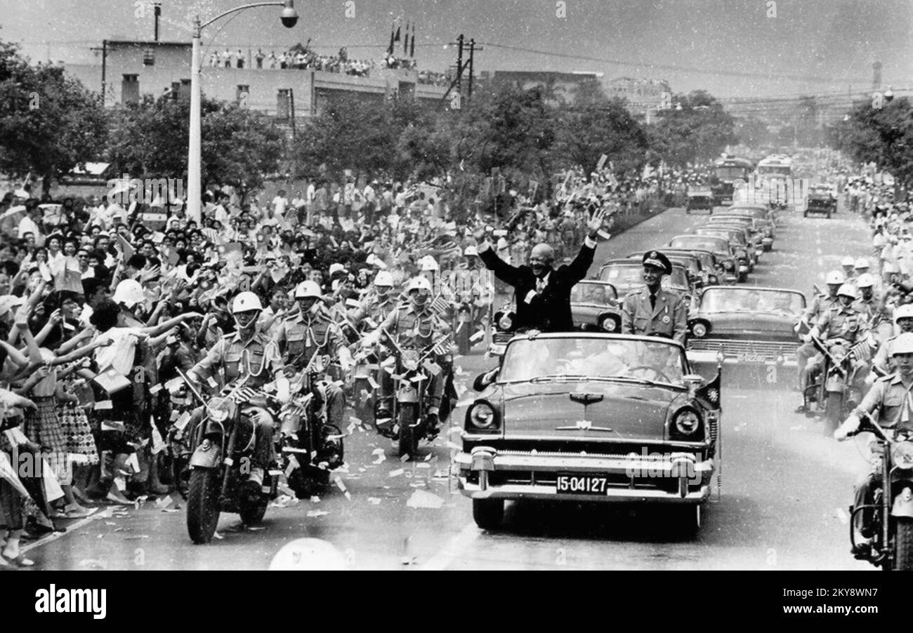 U.S. President Eisenhower visits the Republic of China and its President Chiang Kai-shek in Taipei. Stock Photo
