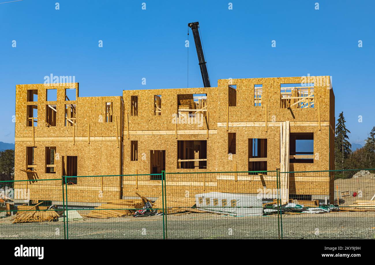 New construction site of appartment houses building. Low rise housing development in residential area in Vancouver BC Canada-October 7,2022-Nobody, st Stock Photo