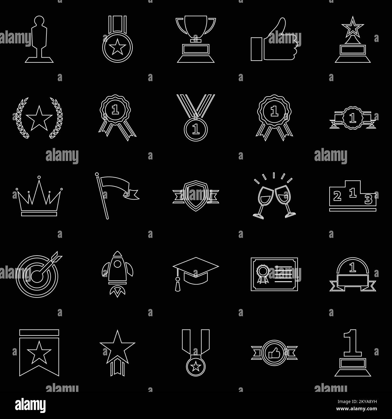 Success line icons on black background, stock vector Stock Vector