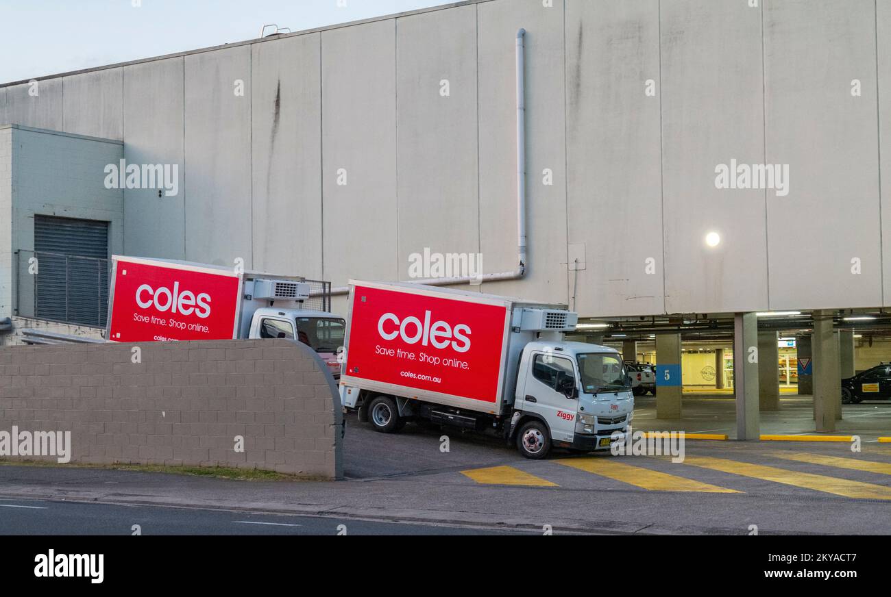 Coles supermarket delivery trucks behind the Sunnyside Mall shopping