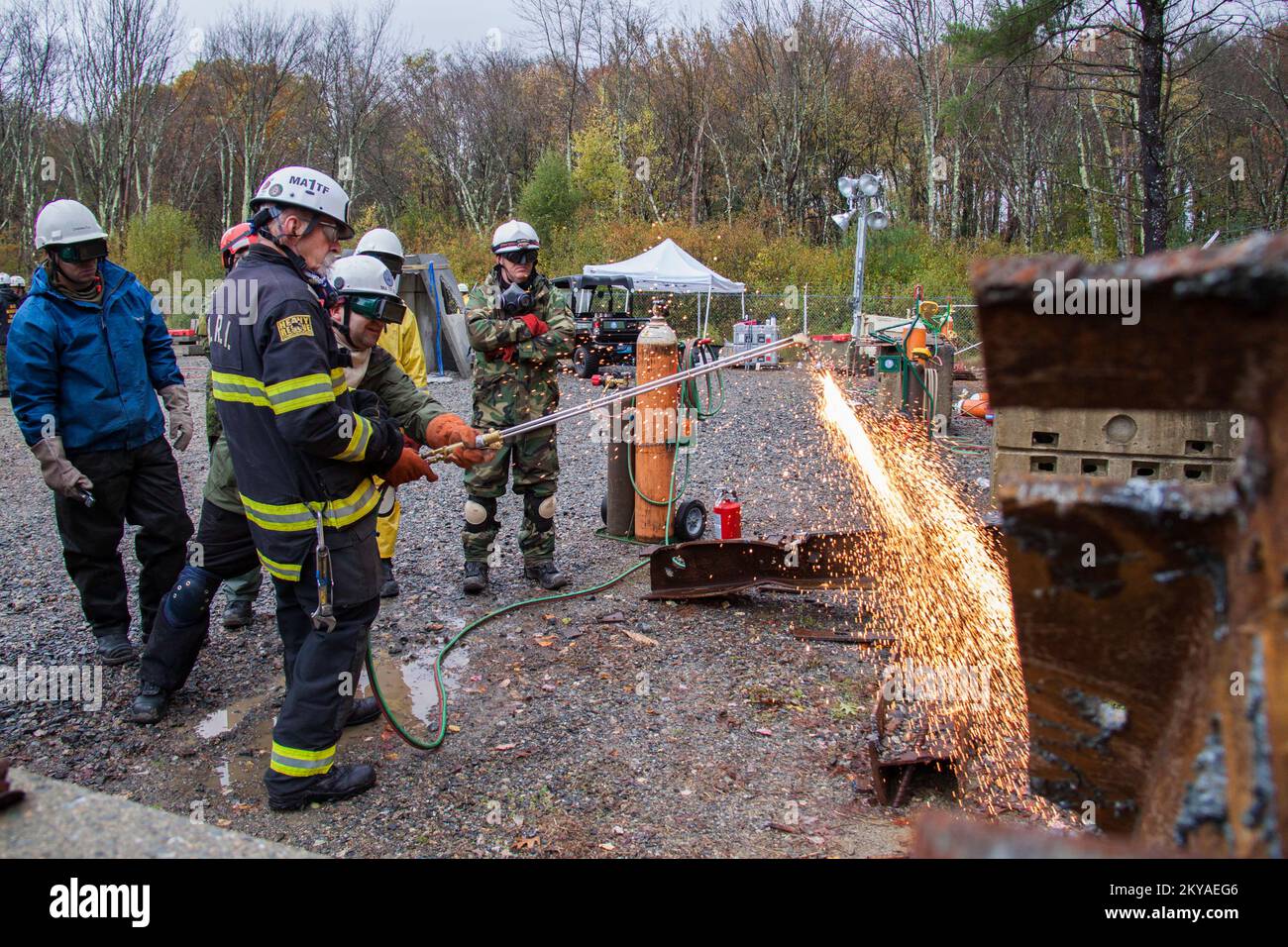 MA-FT1 members practice cutting steel from tough angles with a torch ...
