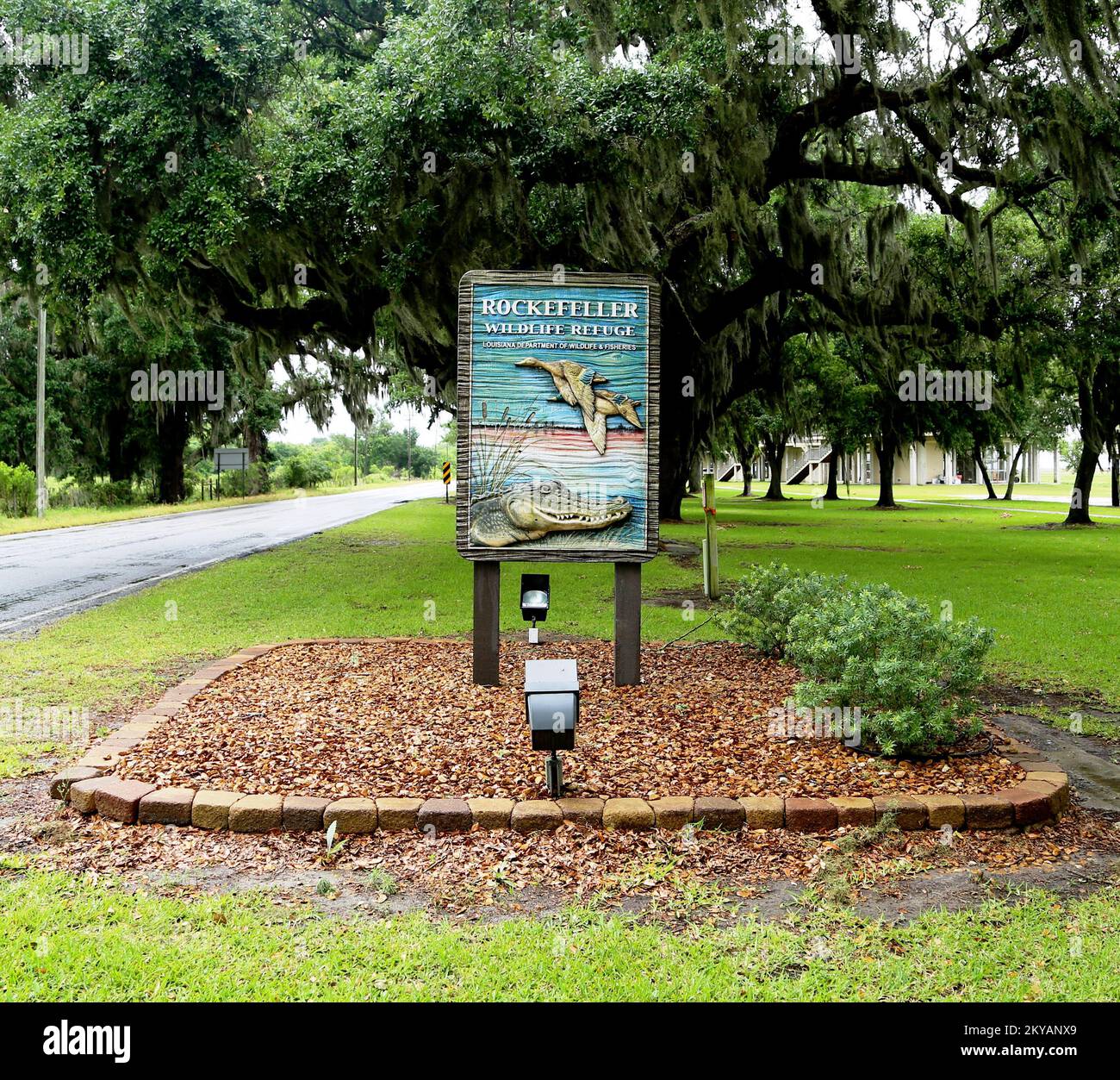 Grand Chenier, La. Entrance sign at Rockefeller Wildlife Refuge. Hurricane Rita's tidal surge