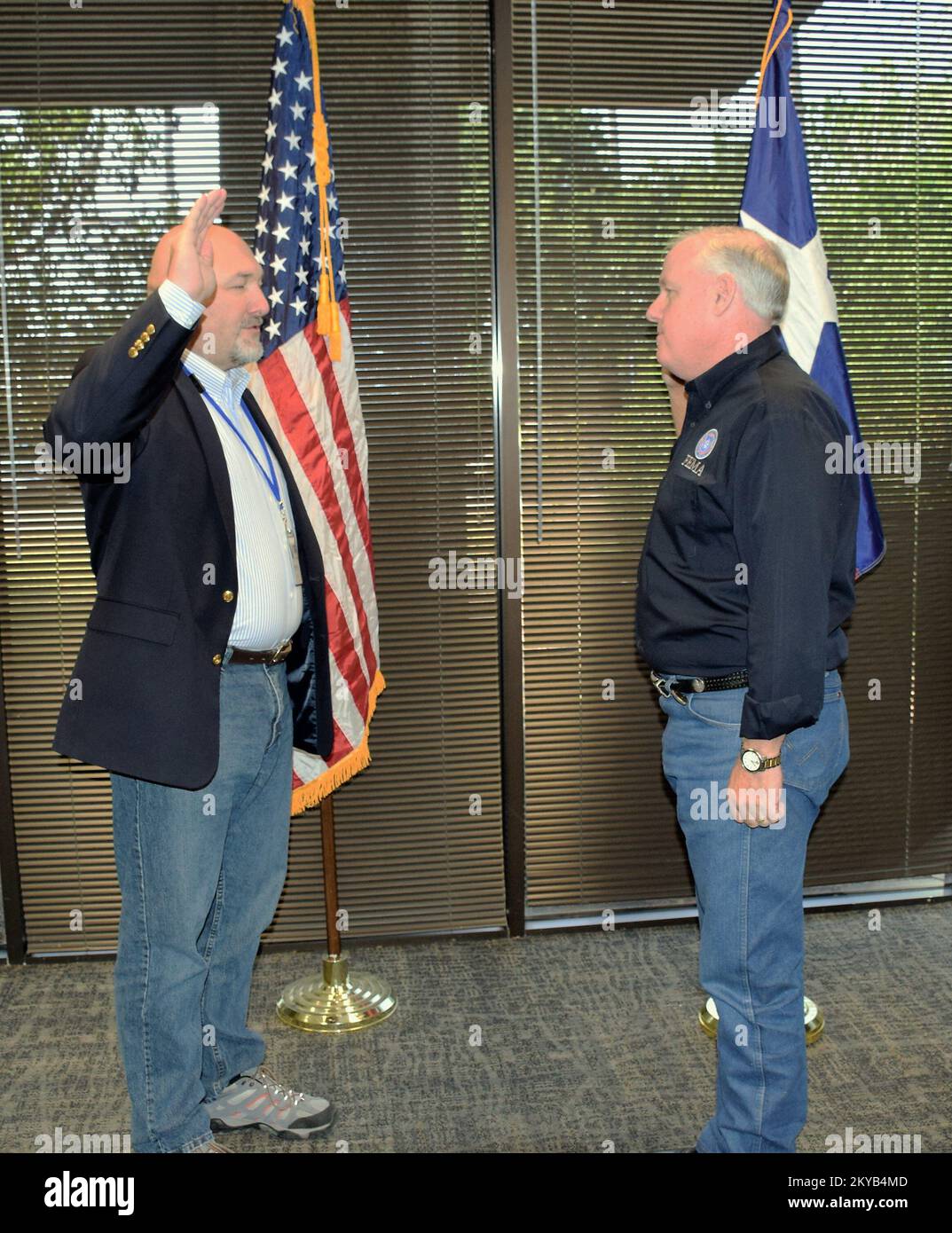 James Campbell begins his FEMA service being sworn in by FCO Kevin Hannes. Campbell will be