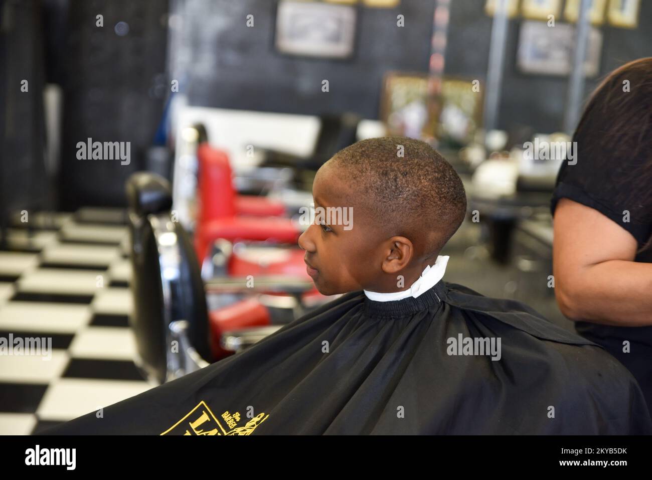 young black kid with a newly fresh faded haircut style Stock Photo