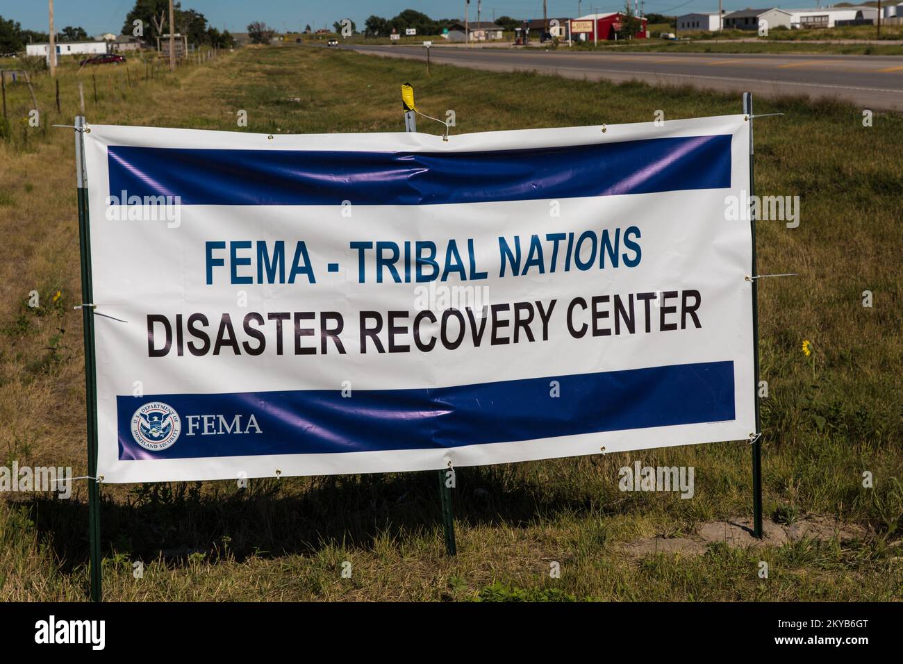Pine Ridge, SD, August 23, 2015 Exterior road sign for FEMA Tribal
