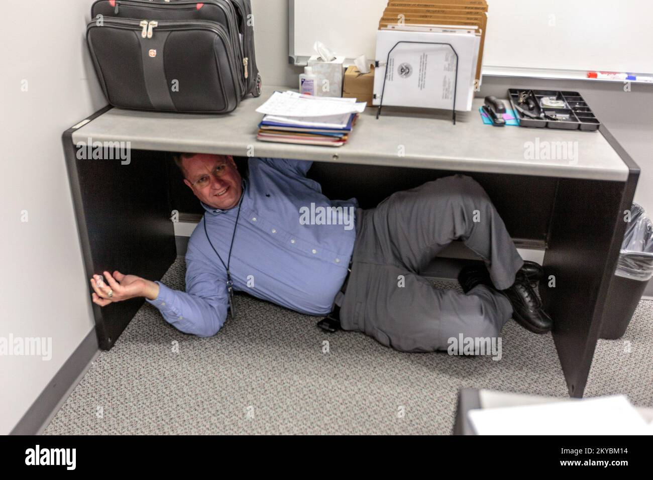 The Great Shakeout Earthquake Drill In Iowa. Iowa Severe Storms, Tornadoes, Straight-line Winds, and Flooding. Photographs Relating to Disasters and Emergency Management Programs, Activities, and Officials Stock Photo