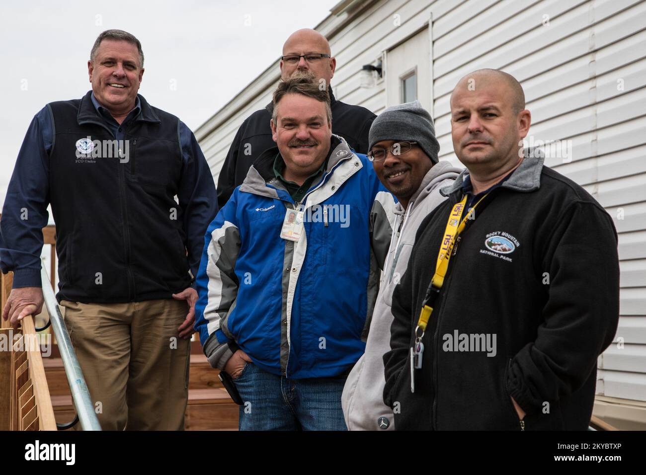 FEMA MHU Team stands on a series of platform steps for a Uniform Federal Accessibility Standard