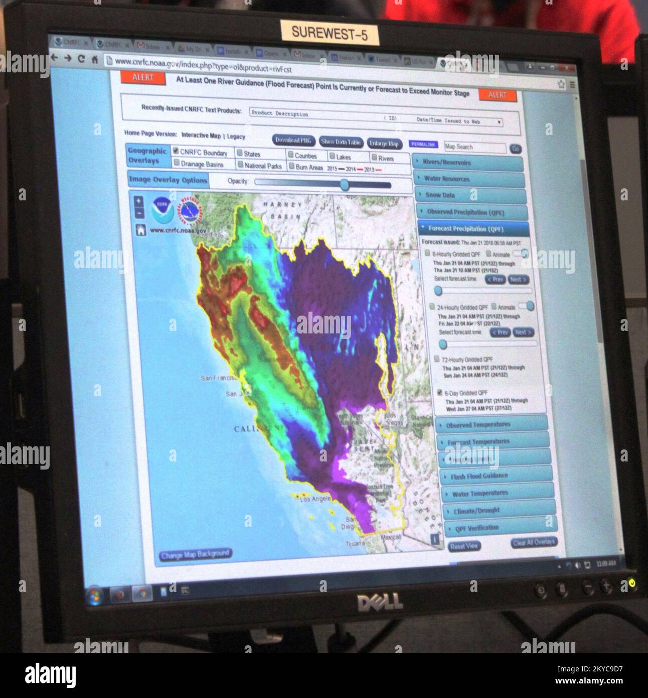 A monitor in the NWS Sacramento Weather Forecast Office depicts weather