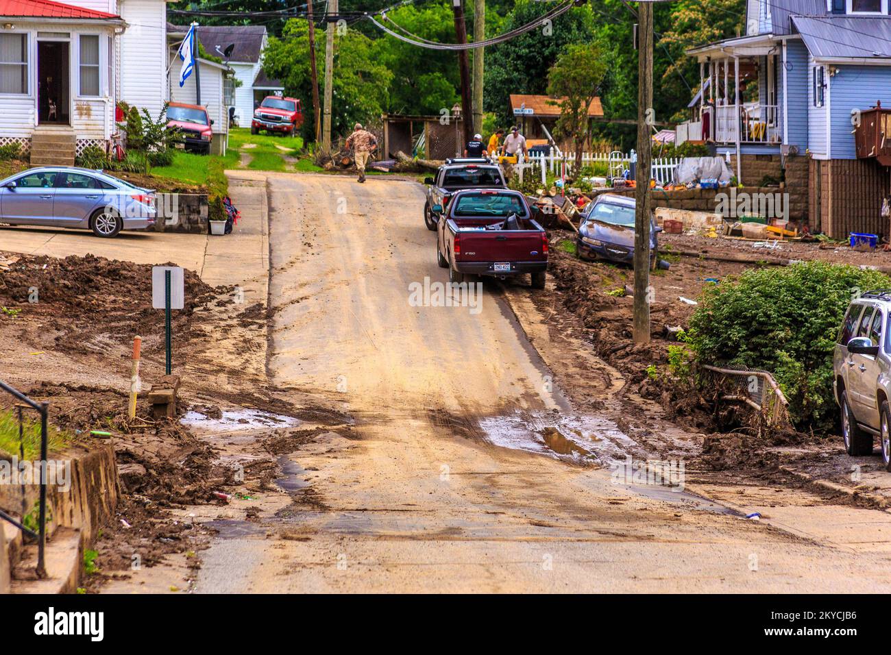 Mud Lined Street in Clendenin. West Virginia Severe Storms, Flooding