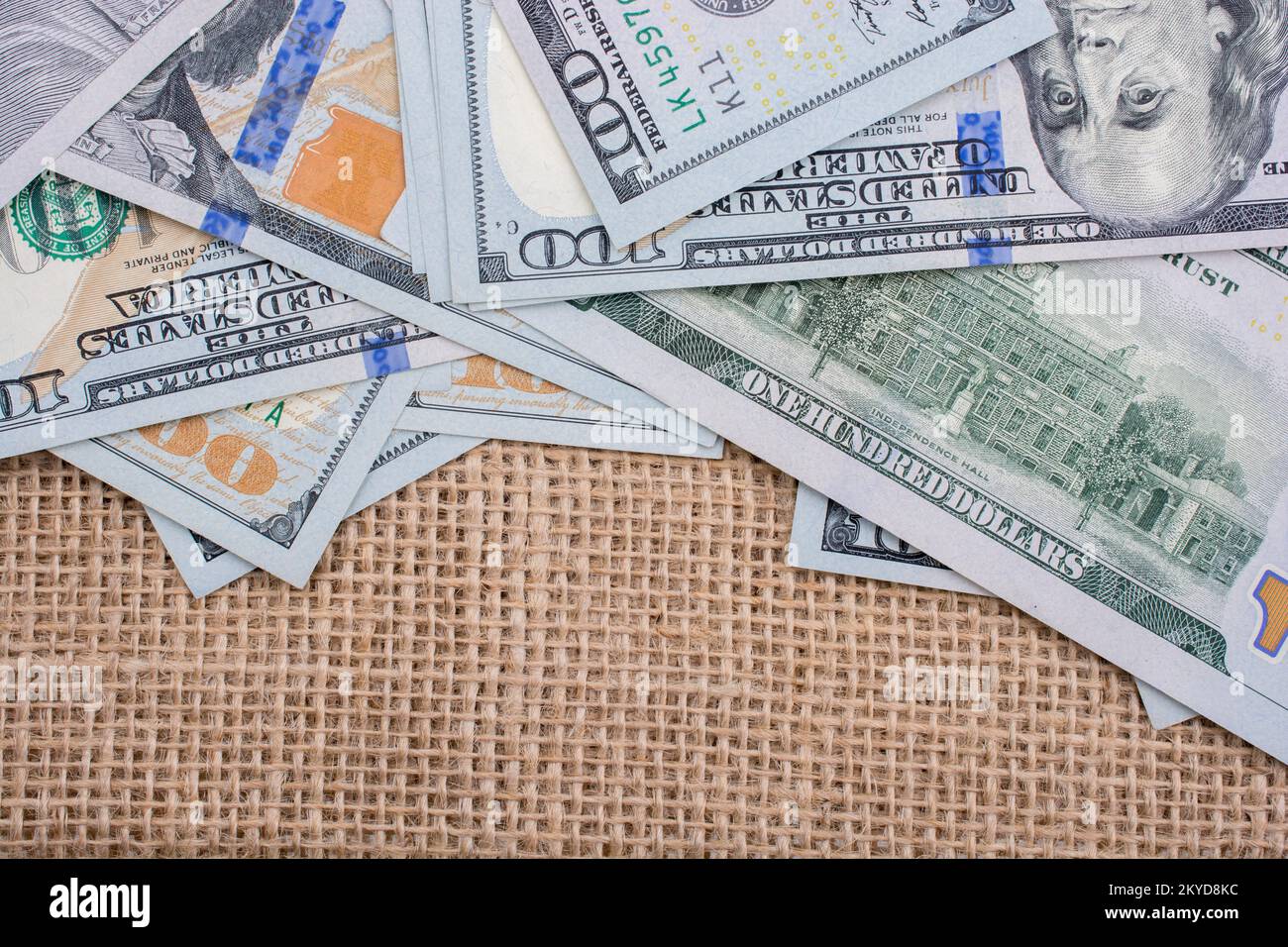 Banknote of US dollar placed on a linen canvas Stock Photo - Alamy
