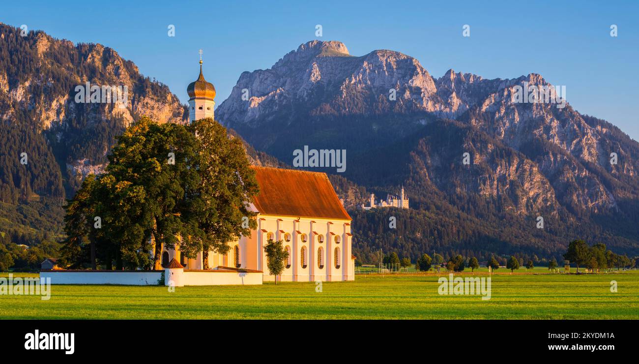 Pilgrimage Church of St. Coloman, behind it Neuschwanstein Castle ...