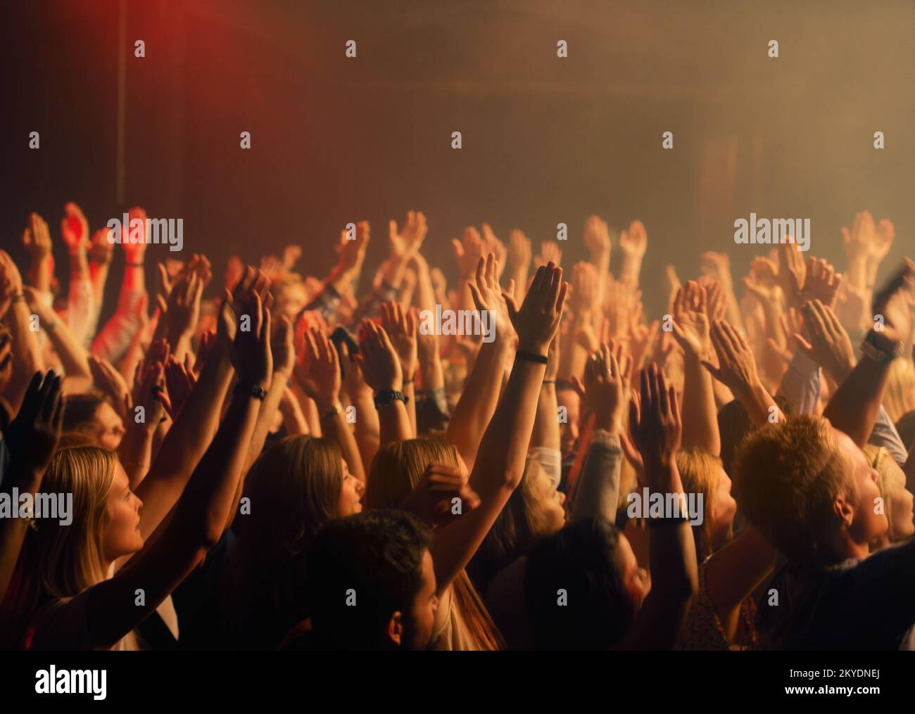 Big turnout at the concert. A sot of a crowd at a music concert. Stock Photo