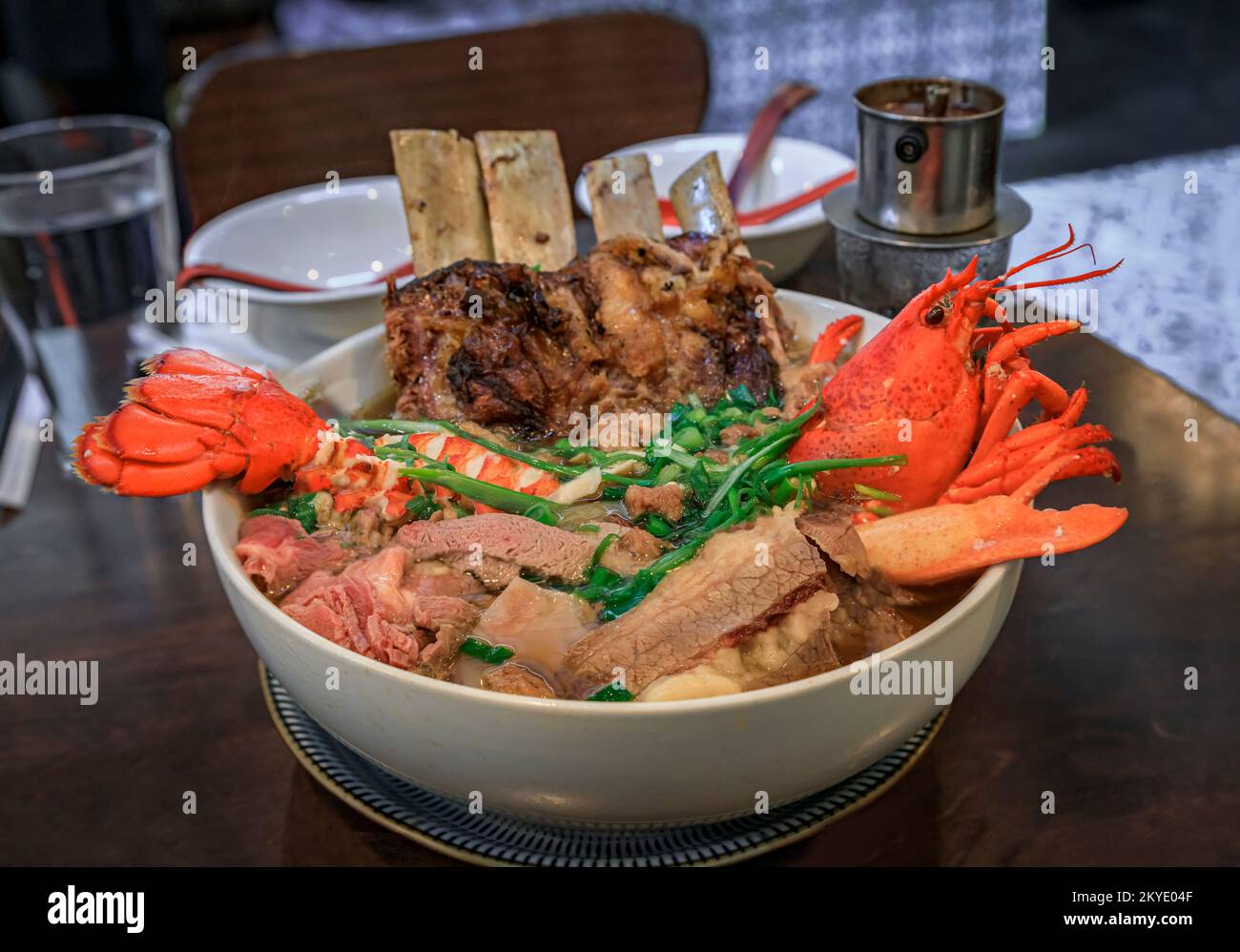 Gourmet exotic version of the Vietnamese pho soup with lobster, short