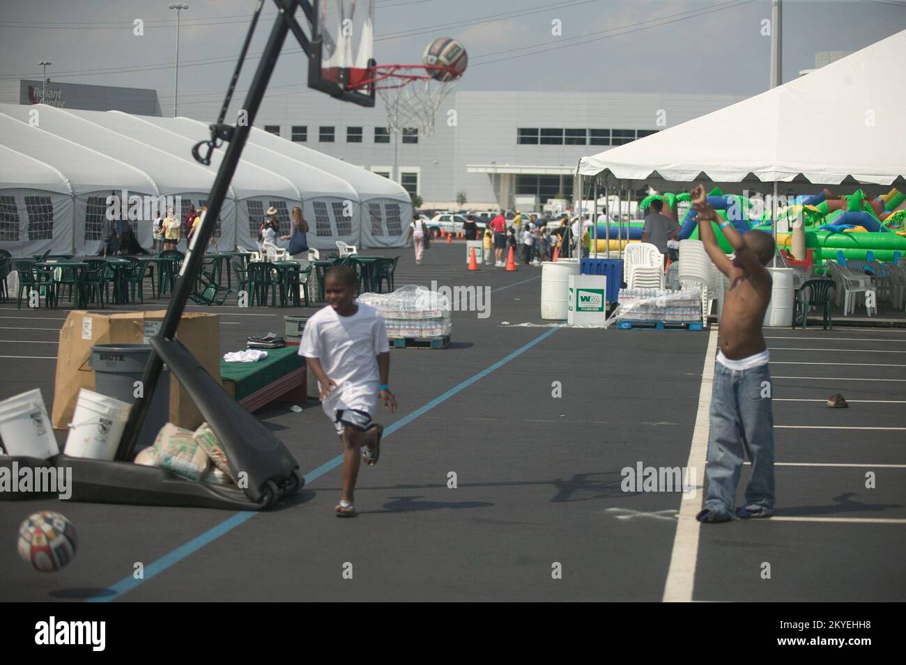 Hurricane Katrina, Houston, TX, 9/12/2005 Basketball hoops and playground set up by the YMCA