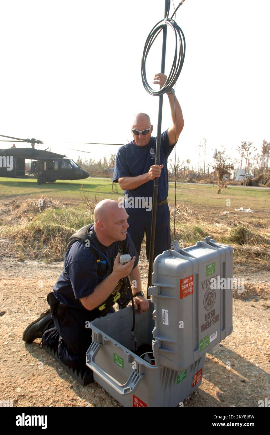 Hurricane Katrina, New Orleans, LA, September 16, 2005 -- FEMA Urban Search and Rescue workers set up a repeater to be used for communications in areas impacted by Hurricane Katrina. Jocelyn Augustino/FEMA Stock Photo