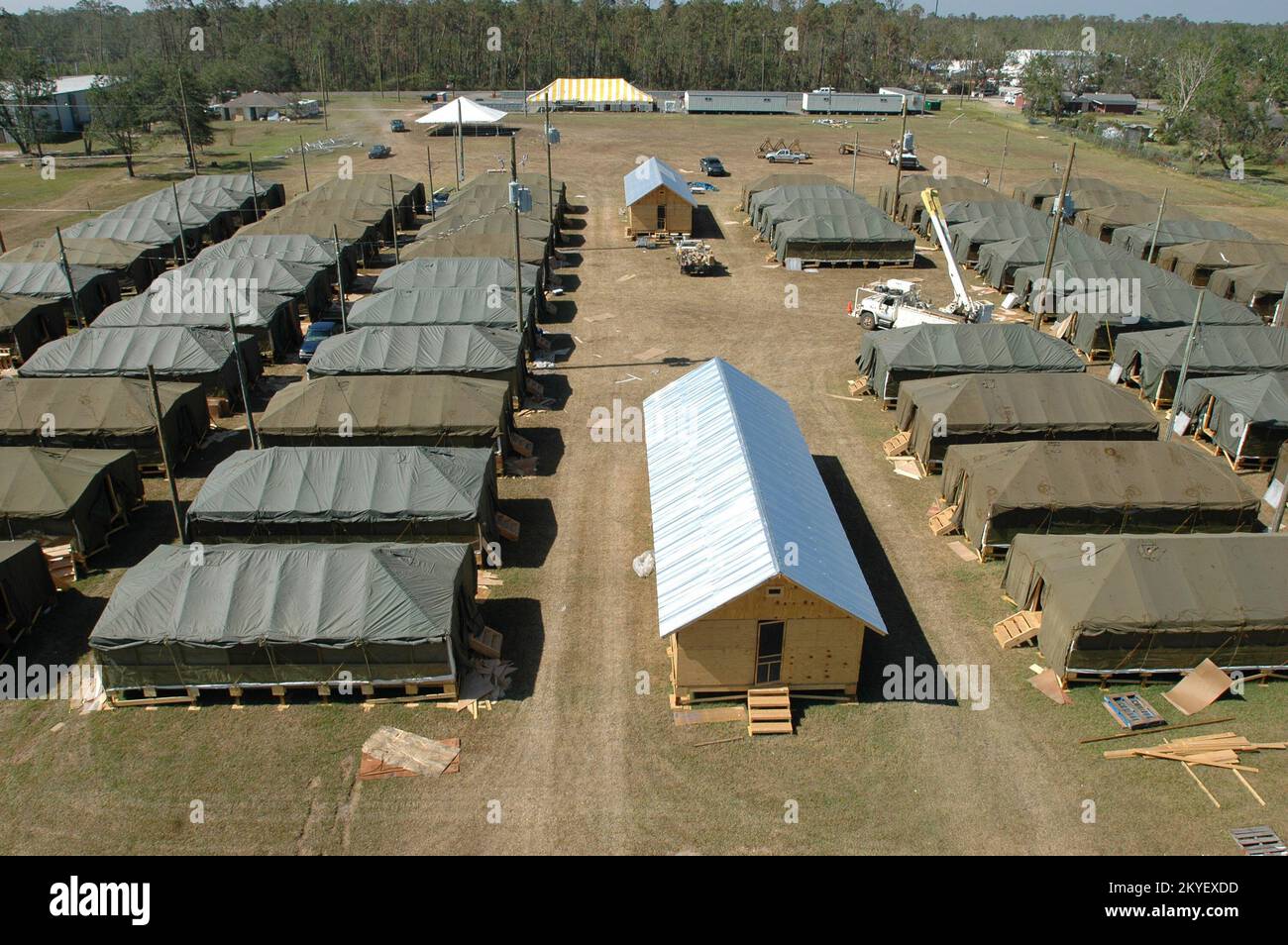 Hurricane Katrina, Long Beach, Miss., October 22, 2005 -- An optional emergency housing site is under construction in Long Beach. FEMA is using many forms of temporary housing to help residents displaced by Hurricane Katrina. Stock Photo