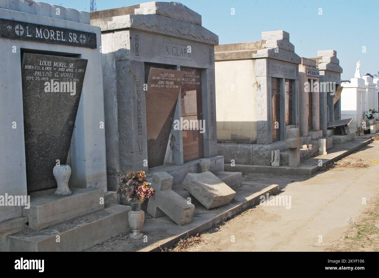 Hurricane Katrina, Buras, LA., 10302005 A line of graves lies open