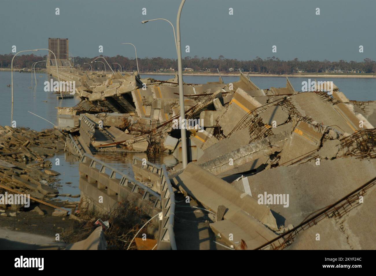 Hurricane Katrina, Biloxi, Miss., November 3, 2005 -- The Hwy 90 bridge  from Biloxi to Ocean Springs lies in a twisted mass as result of  catastrophic wind and storm surge from Hurricane, image size:1300x954