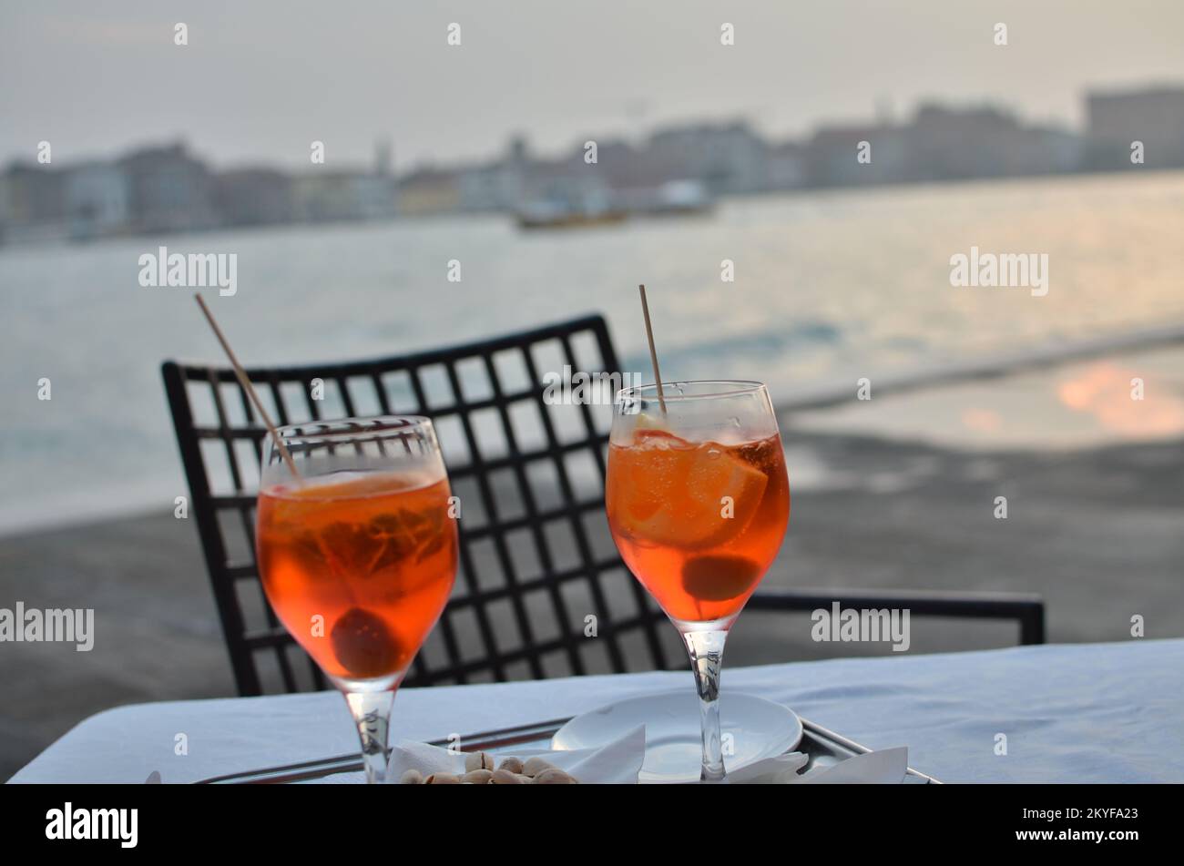 drink cocktail aperol alcohol Venice Italy at Canal grande Stock Photo