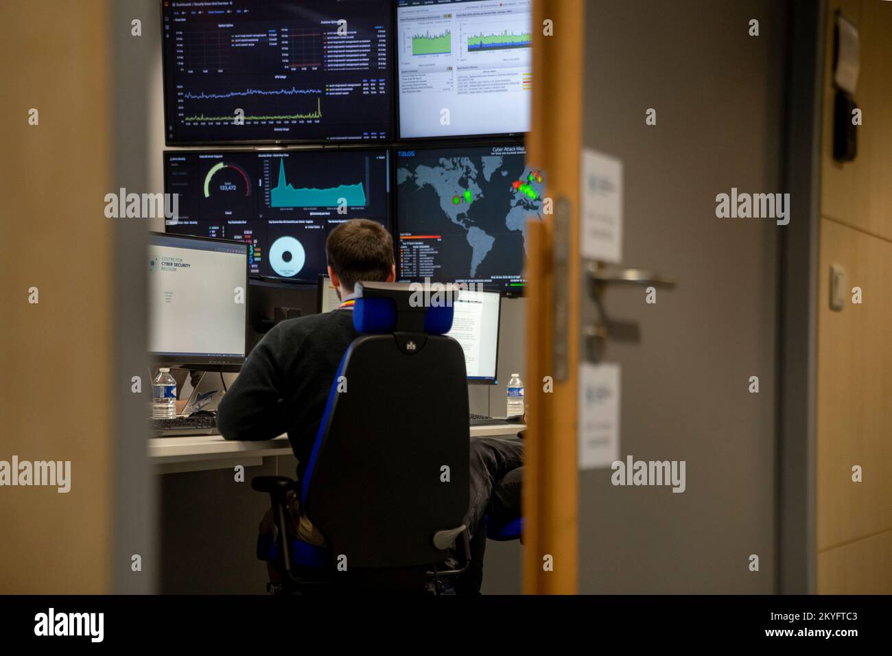 Illustration picture shows a visit to the center for cyber security in