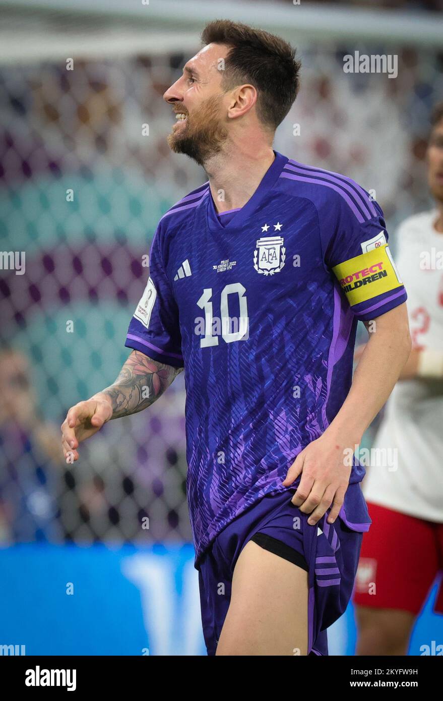 Al Wakrah, Qatar. 30th Nov, 2022. Argentina's Lionel Messi looks dejected during a soccer game between Poland and Argentina, the third and last game in Group C of the FIFA 2022 World Cup in Al Wakrah, State of Qatar on Wednesday 30 November 2022. BELGA PHOTO VIRGINIE LEFOUR Credit: Belga News Agency/Alamy Live News Stock Photo