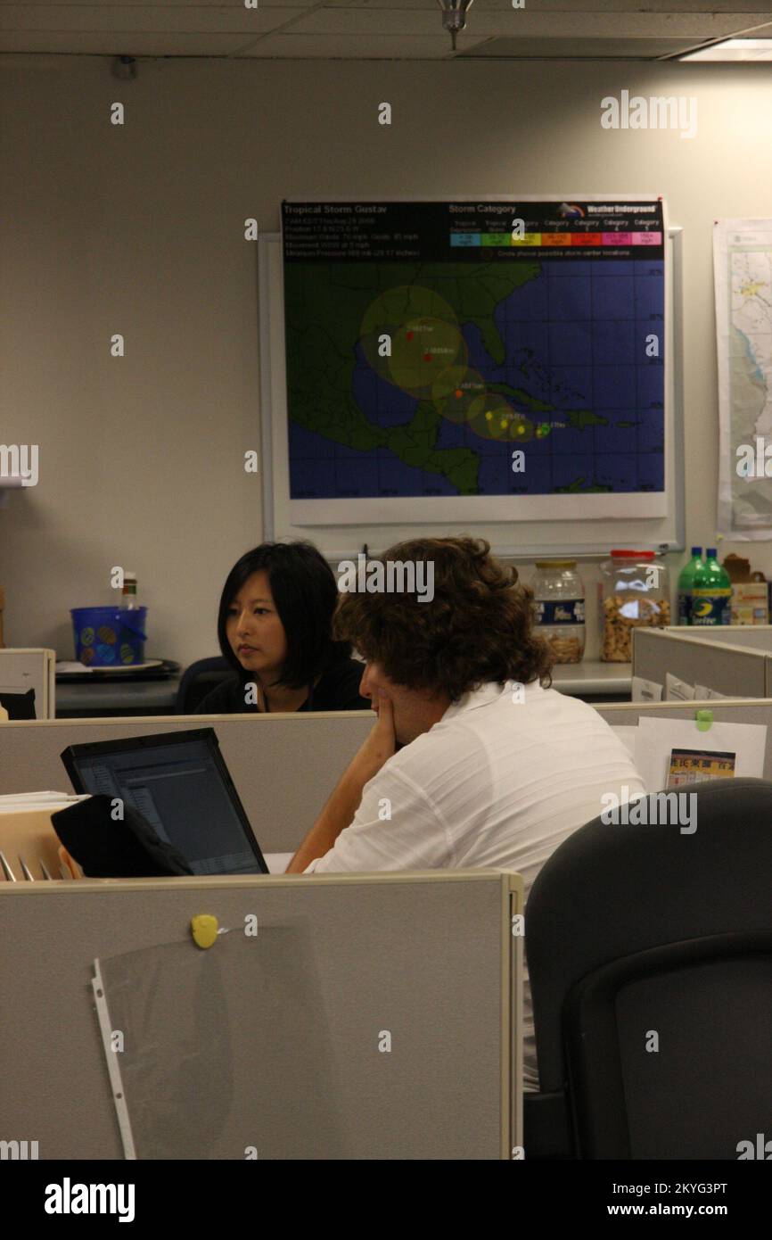 Hurricane Katrina, New Orleans, LA, August 26, 2008 -- FEMA employees track the impending Hurricane Gustav, at the TRO in Lousiania. Jacinta Quesada/FEMA Stock Photo