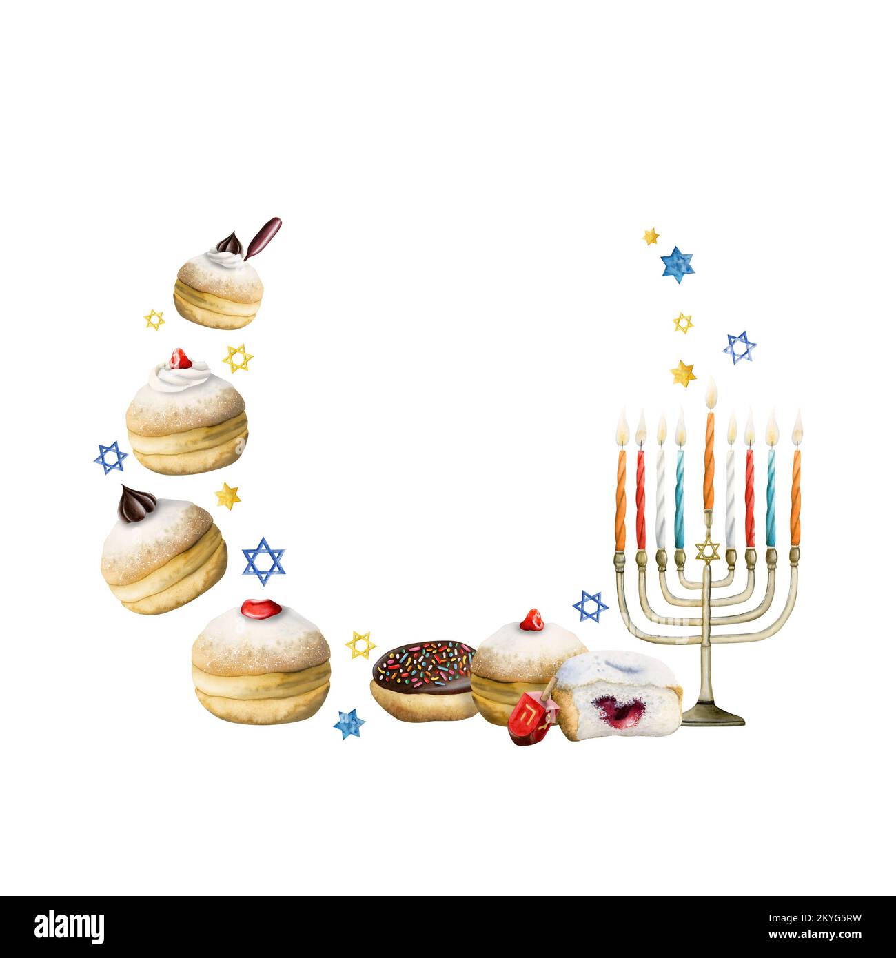 Hanukkah round frame design template with traditional Hanuka symbols