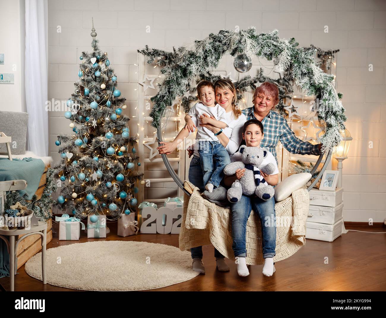 Happy mature woman christmas tree hi-res stock photography and images ...