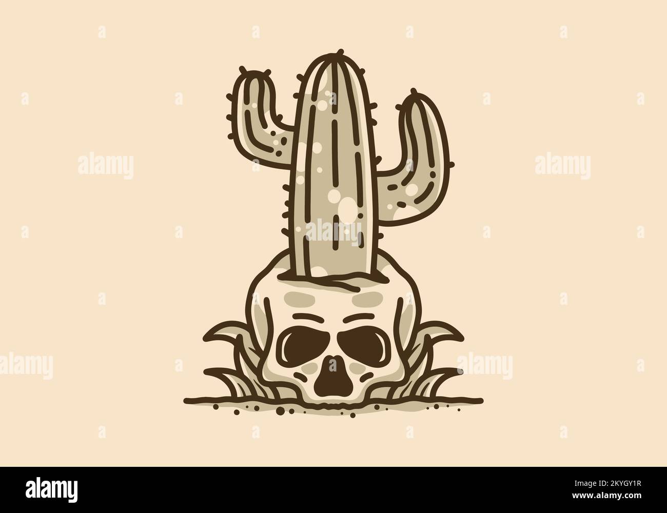 Vintage art illustration of cactus on skull Stock Vector