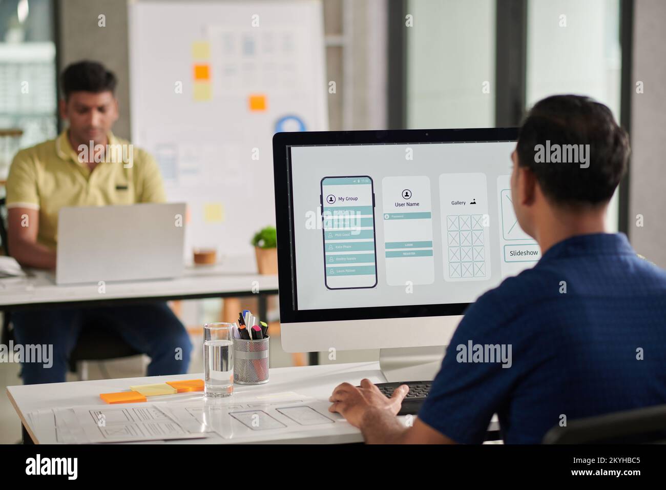 UX Designer working on interface of new mobile applciation Stock Photo
